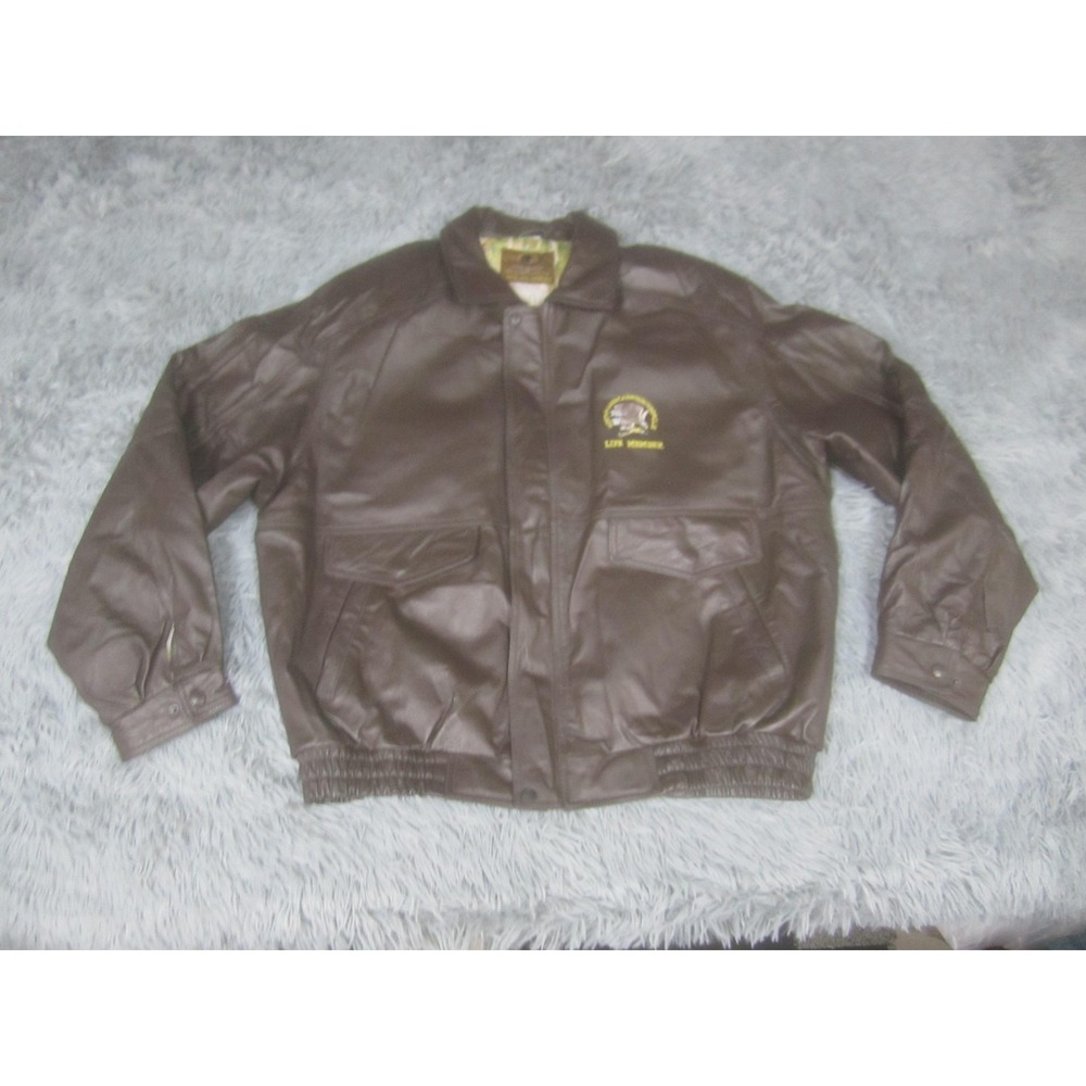 North American Hunting Club Jacket Mens XL Brown Leather Life Member Bomber